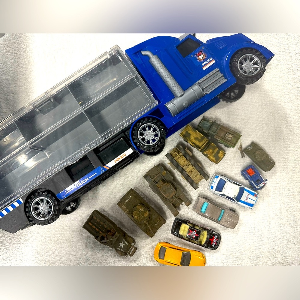 Police Transport Truck W/Sirens Toy Die-cast Cars & Army Trucks Car Carrier Toy